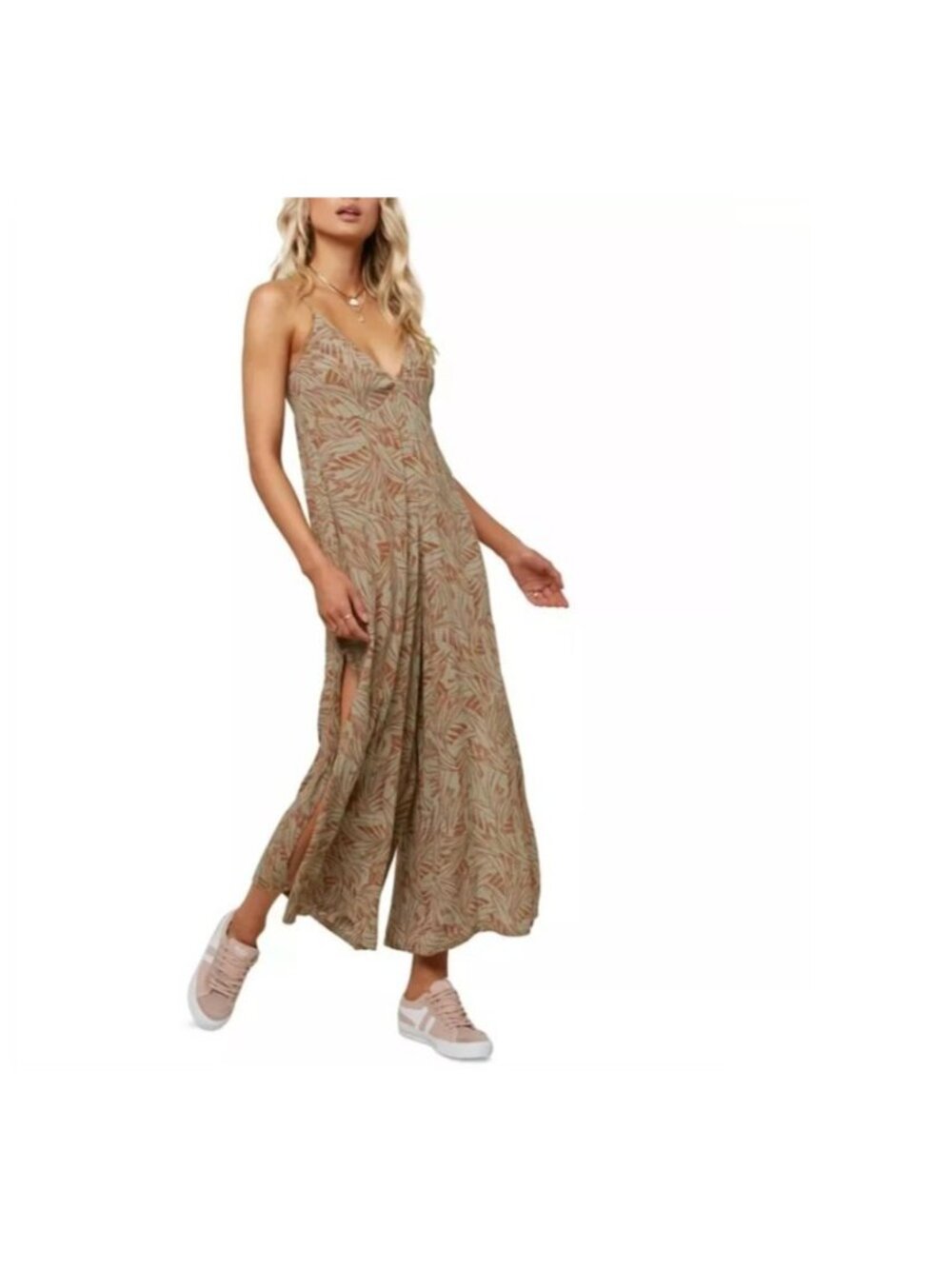 ONeill Jace widle jumpsuit Womens size XL Tropical Print Spaghetti Strap side sl